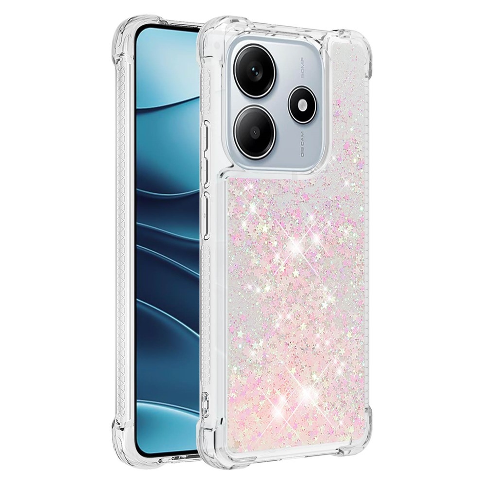 Glitter presýpací gélový obal na Xiaomi Redmi Note 14 5G - ružový/hviezdičky