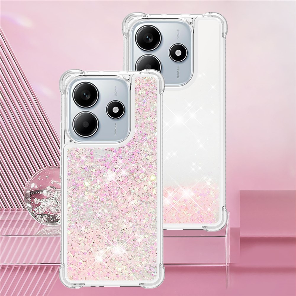 Glitter presýpací gélový obal na Xiaomi Redmi Note 14 5G - ružový/hviezdičky