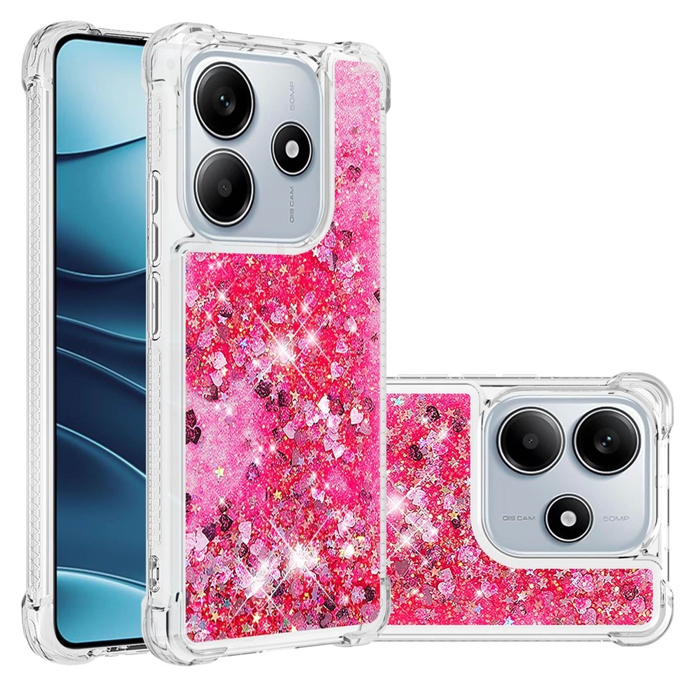 Glitter presýpací gélový obal na Xiaomi Redmi Note 14 5G - ružový/srdiečka