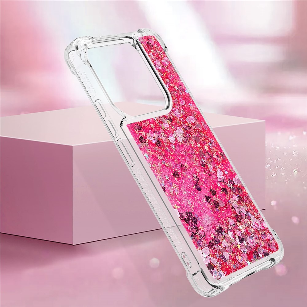 Glitter presýpací gélový obal na Xiaomi Redmi Note 14 5G - ružový/srdiečka