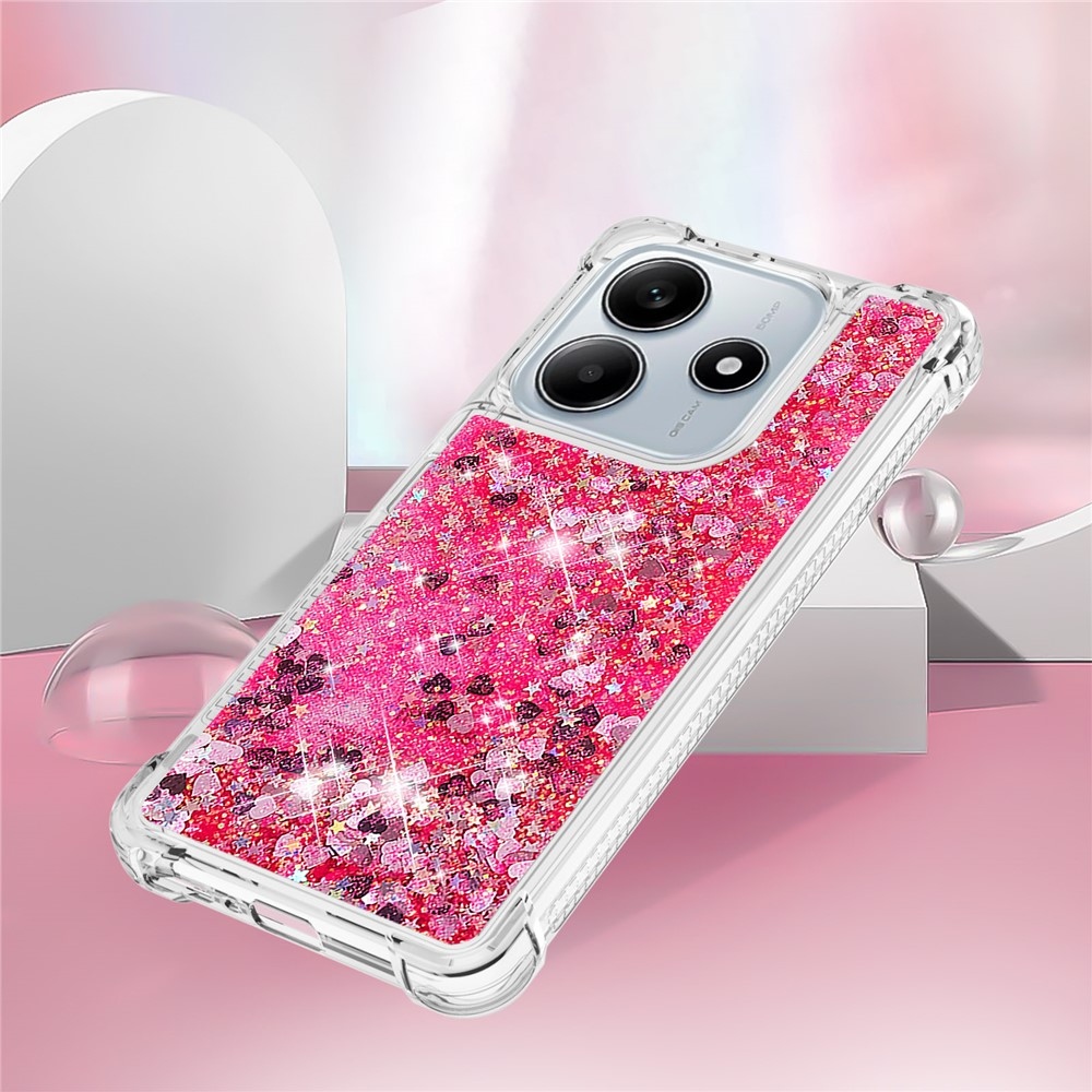 Glitter presýpací gélový obal na Xiaomi Redmi Note 14 5G - ružový/srdiečka
