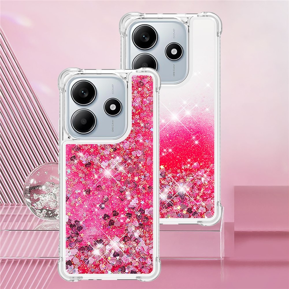 Glitter presýpací gélový obal na Xiaomi Redmi Note 14 5G - ružový/srdiečka