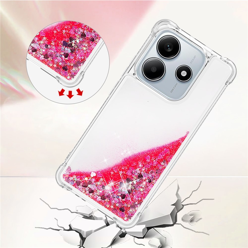 Glitter presýpací gélový obal na Xiaomi Redmi Note 14 5G - ružový/srdiečka