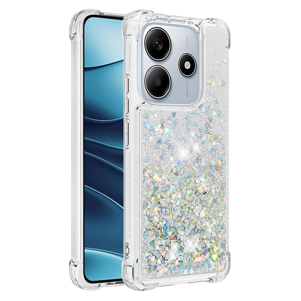 Glitter presýpací gélový obal na Xiaomi Redmi Note 14 5G - strieborný/srdiečka