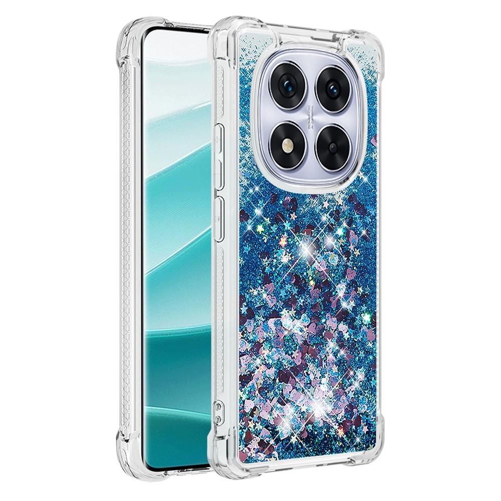 Glitter Prosýpací gélový obal na Xiaomi Redmi Note 14 Pro 5G/Poco X7 5G - modrý/srdiečka