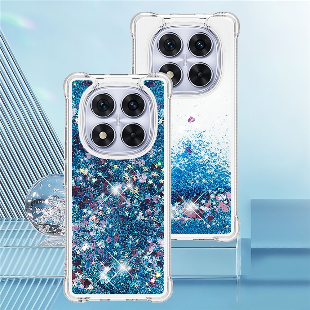 Glitter Prosýpací gélový obal na Xiaomi Redmi Note 14 Pro 5G/Poco X7 5G - modrý/srdiečka