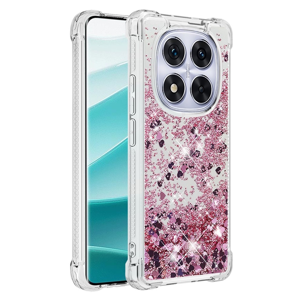 Glitter Prosýpací gélový obal na Xiaomi Redmi Note 14 Pro 5G/Poco X7 5G - ružovozlatý/srdiečka