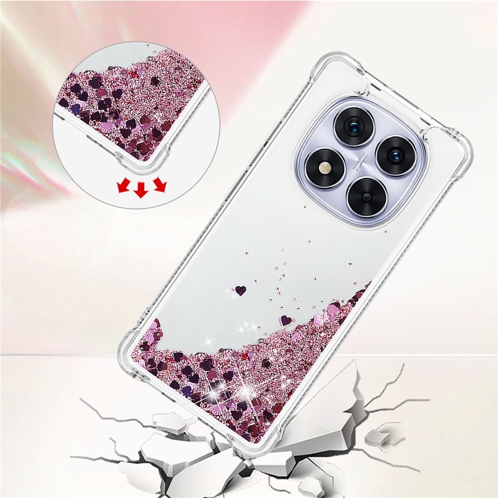 Glitter Prosýpací gélový obal na Xiaomi Redmi Note 14 Pro 5G/Poco X7 5G - ružovozlatý/srdiečka