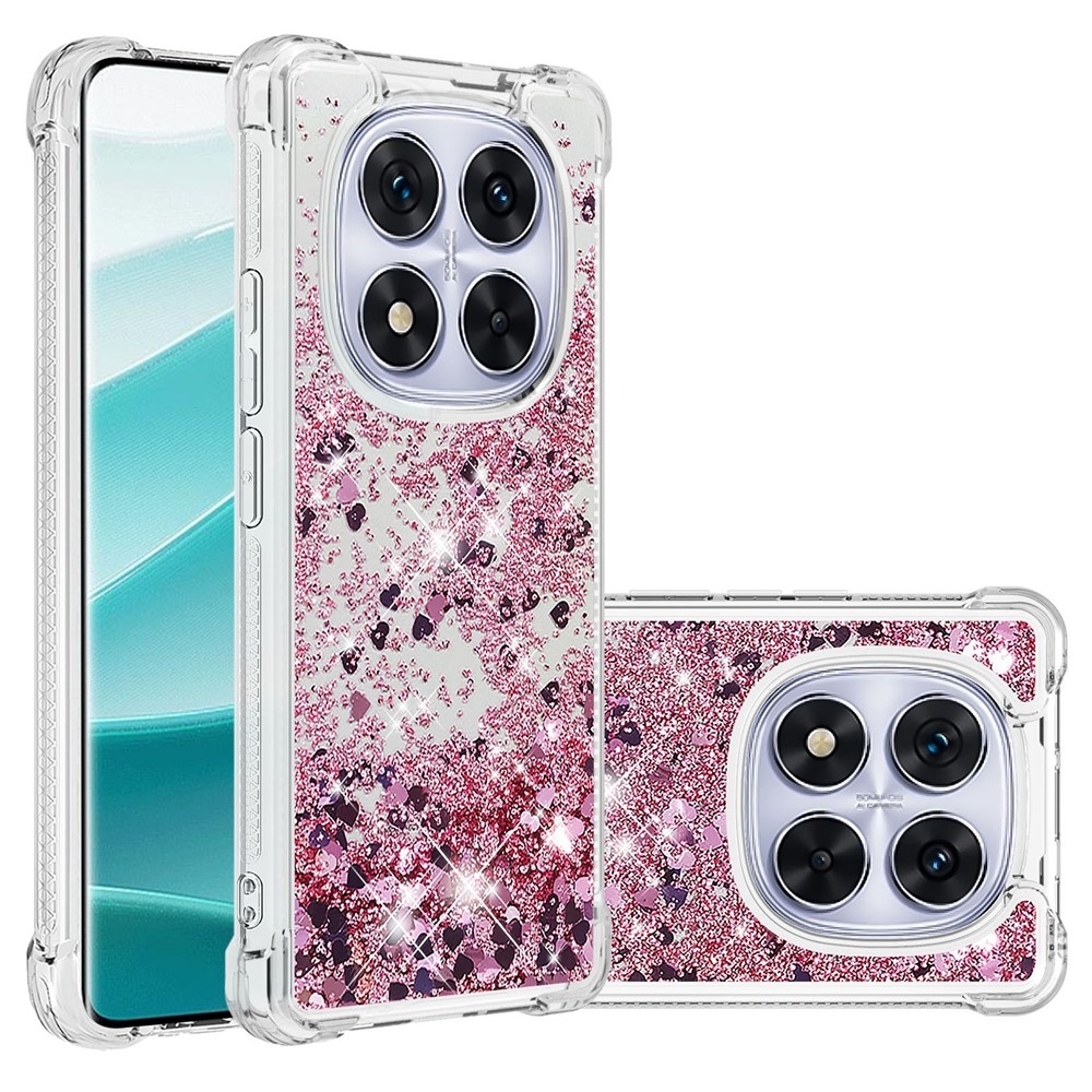 Glitter Prosýpací gélový obal na Xiaomi Redmi Note 14 Pro 5G/Poco X7 5G - ružovozlatý/srdiečka