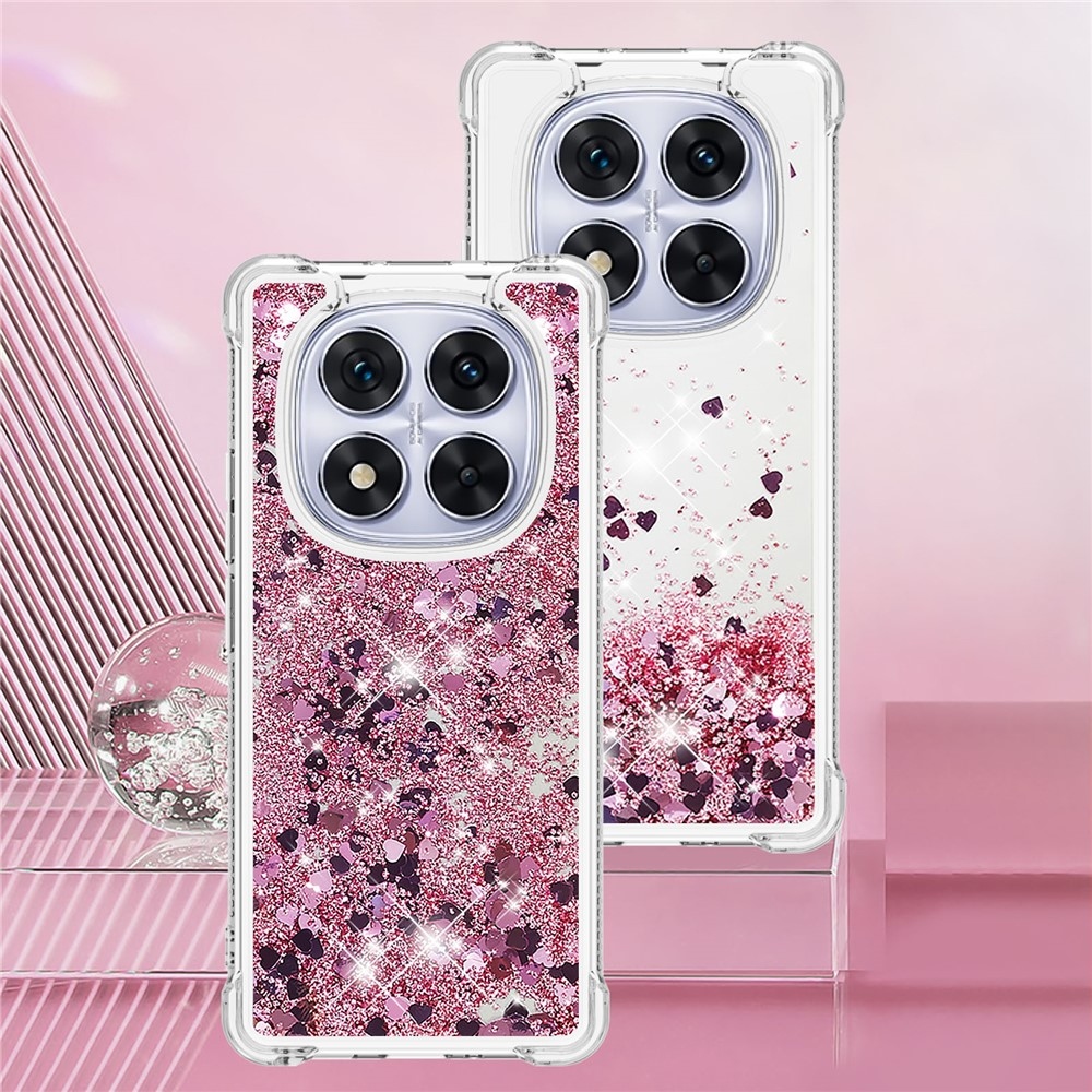 Glitter Prosýpací gélový obal na Xiaomi Redmi Note 14 Pro 5G/Poco X7 5G - ružovozlatý/srdiečka