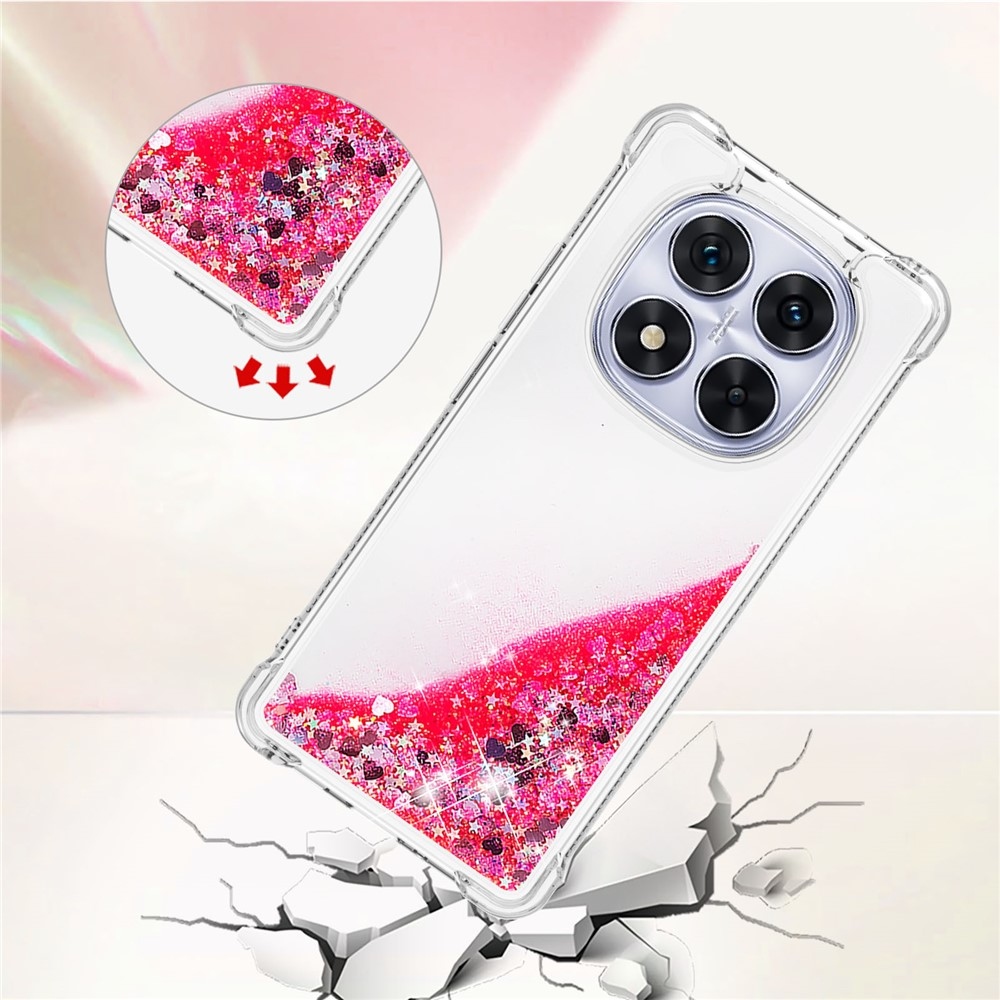 Glitter Prosýpací gélový obal na Xiaomi Redmi Note 14 Pro 5G/Poco X7 5G - ružový/srdiečka