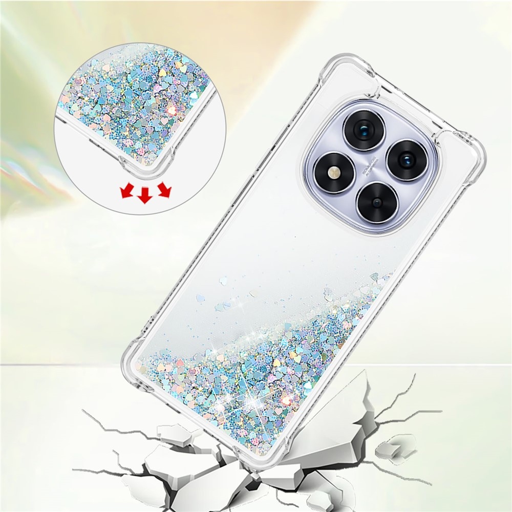 Glitter Prosýpací gélový obal na Xiaomi Redmi Note 14 Pro 5G/Poco X7 5G - strieborný/srdiečka