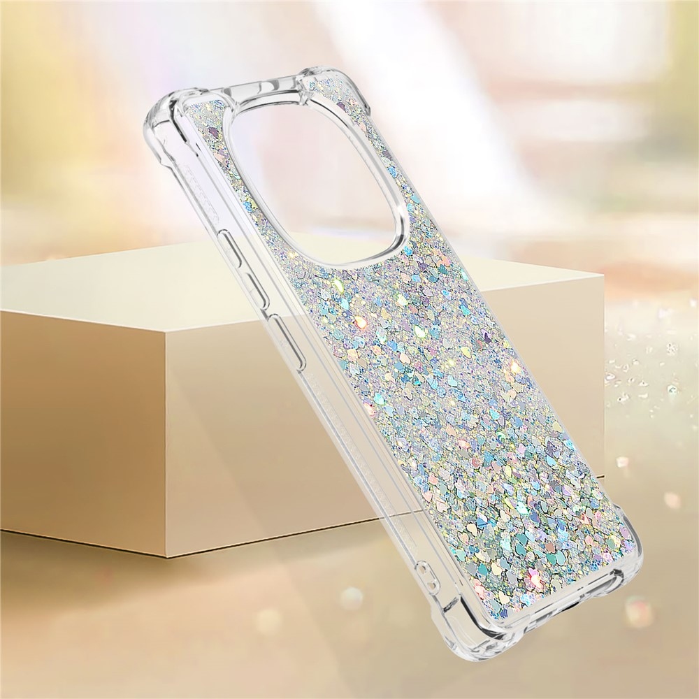 Glitter Prosýpací gélový obal na Xiaomi Redmi Note 14 Pro 5G/Poco X7 5G - strieborný/srdiečka