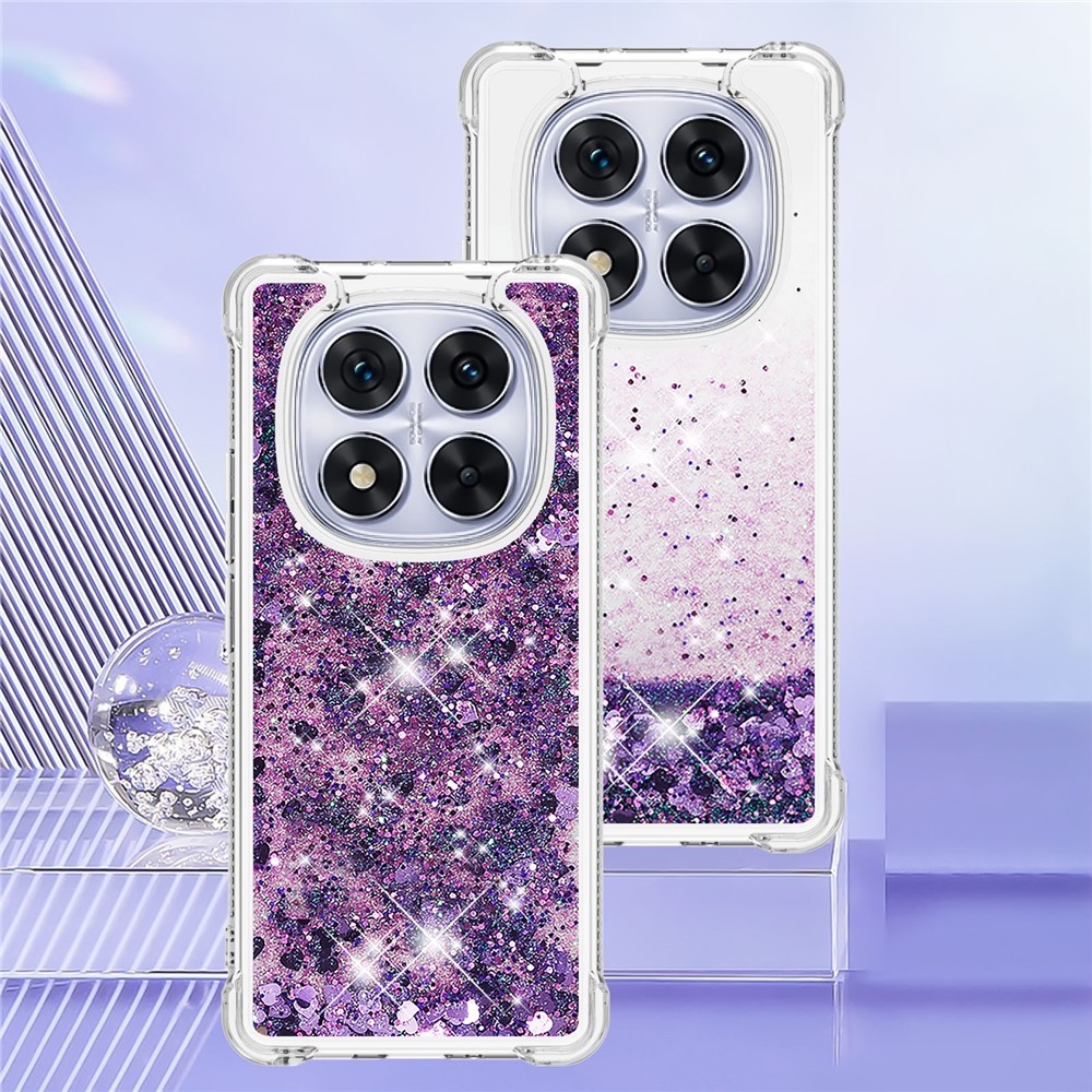 Glitter Prosýpací gélový obal na Xiaomi Redmi Note 14 Pro 5G/Poco X7 5G - tmavofialový/srdiečka