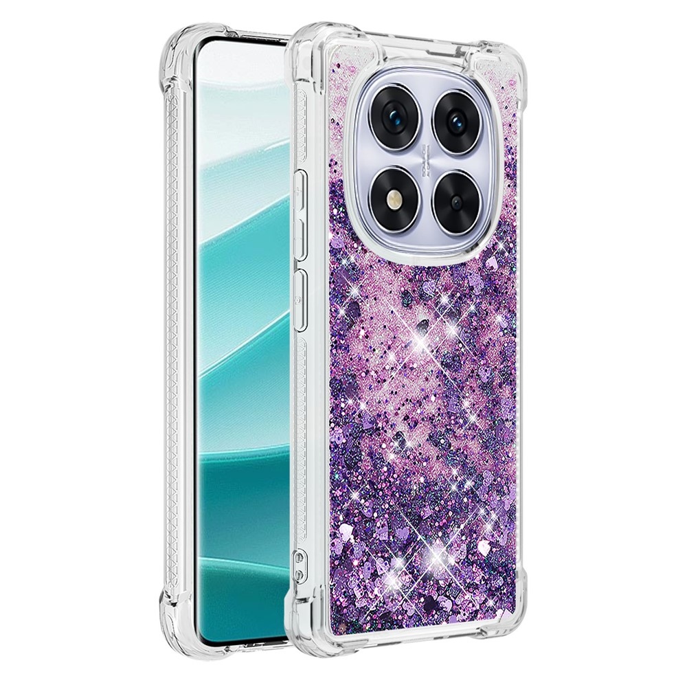 Glitter Prosýpací gélový obal na Xiaomi Redmi Note 14 Pro 5G/Poco X7 5G - tmavofialový/srdiečka