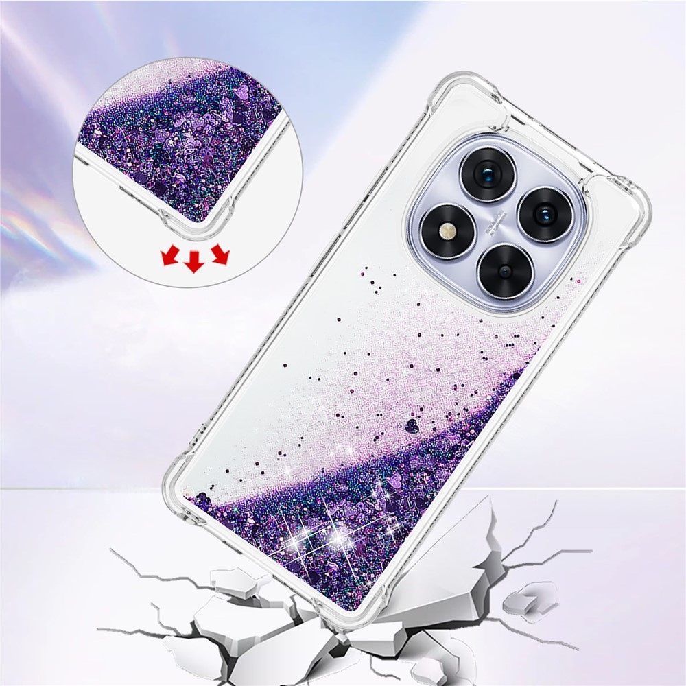 Glitter Prosýpací gélový obal na Xiaomi Redmi Note 14 Pro 5G/Poco X7 5G - tmavofialový/srdiečka