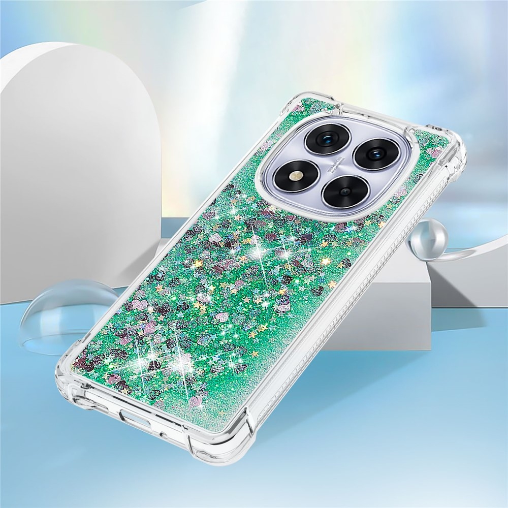 Glitter Prosýpací gélový obal na Xiaomi Redmi Note 14 Pro 5G/Poco X7 5G - zelený/srdiečka