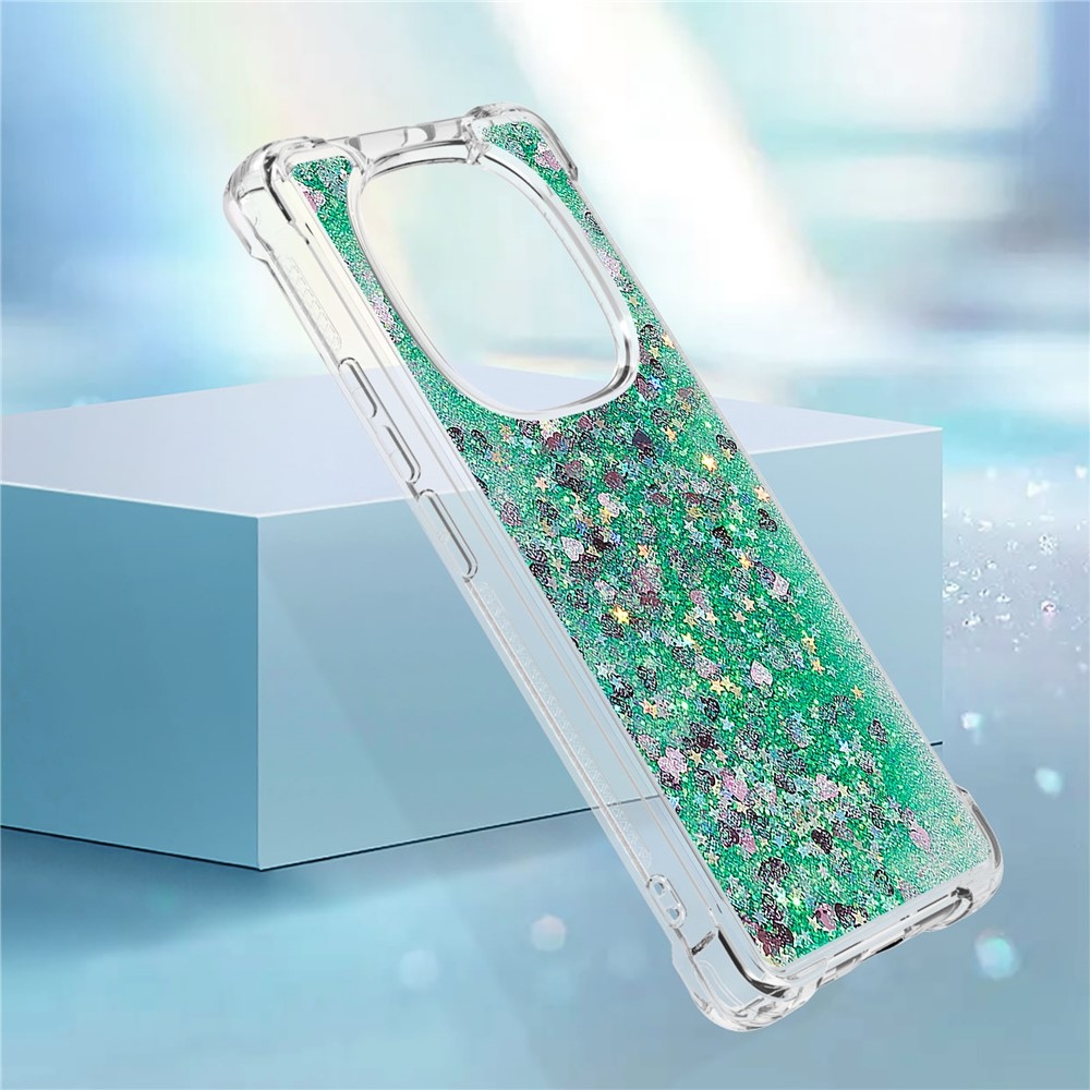 Glitter Prosýpací gélový obal na Xiaomi Redmi Note 14 Pro 5G/Poco X7 5G - zelený/srdiečka