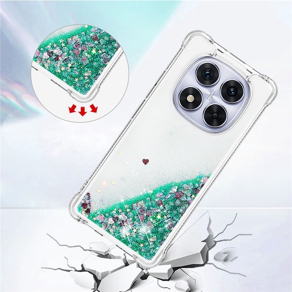 Glitter Prosýpací gélový obal na Xiaomi Redmi Note 14 Pro 5G/Poco X7 5G - zelený/srdiečka