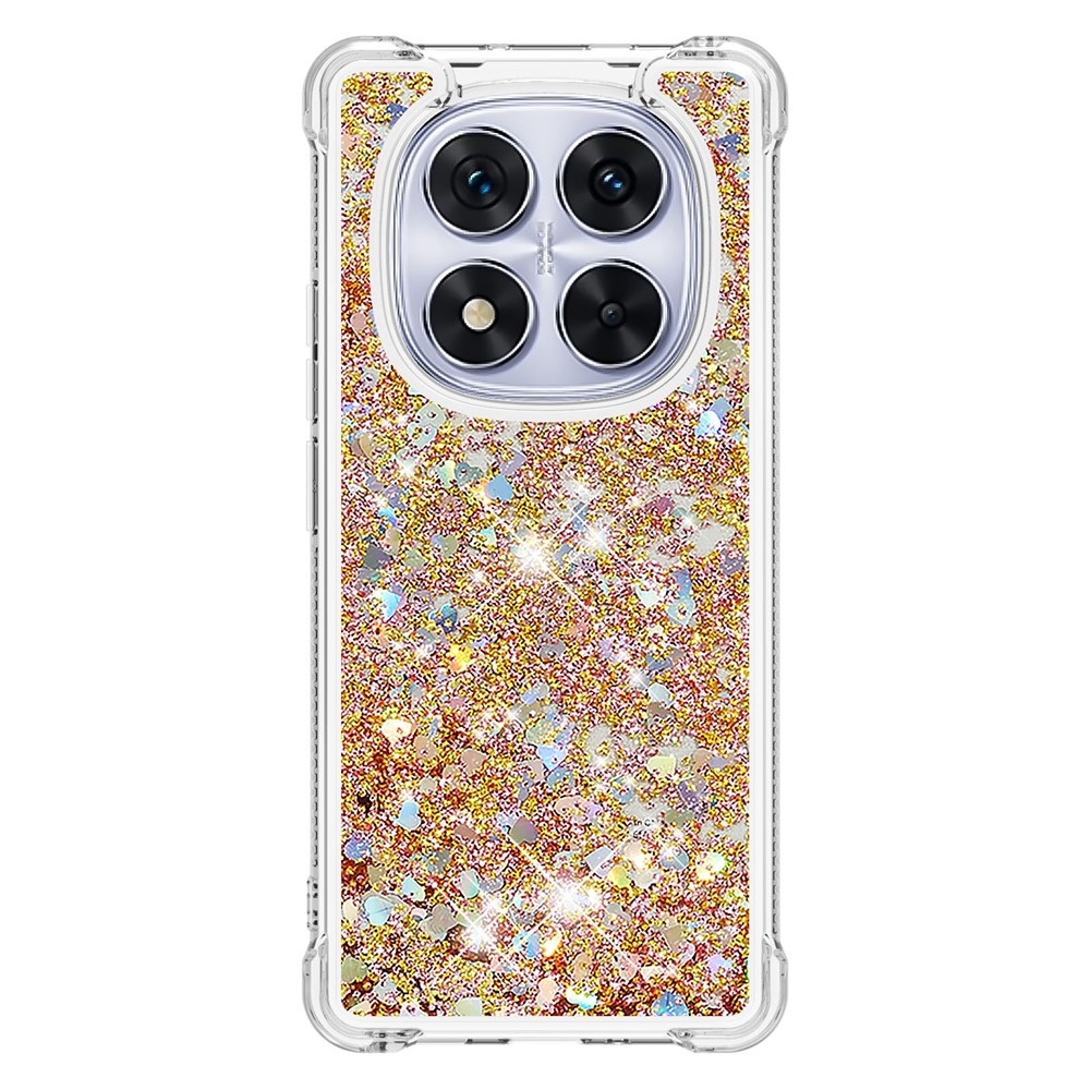 Glitter Prosýpací gélový obal na Xiaomi Redmi Note 14 Pro 5G/Poco X7 5G - zlatý/srdiečka