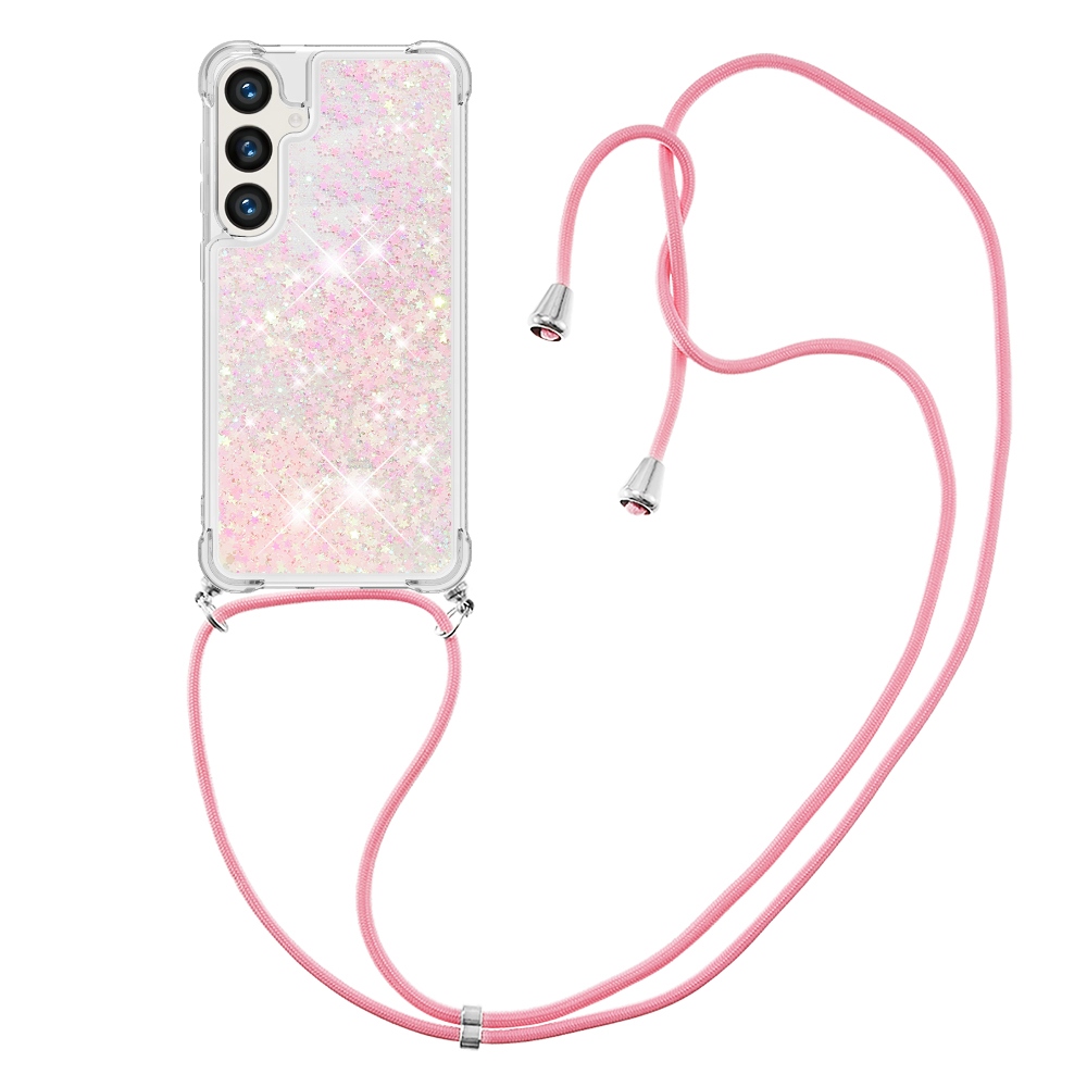 Glitters presýpací gélový obal so šnúrkou na Samsung Galaxy S26+ - ružový/hviezdičky