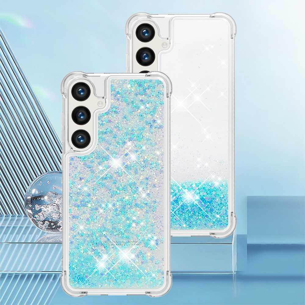 Glitters presýpacie gélový obal so šnúrkou na Samsung Galaxy S26/S26 Pro - modrý/hviezdičky