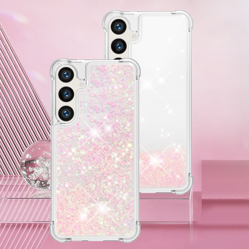 Glitters presýpacie gélový obal so šnúrkou na Samsung Galaxy S26/S26 Pro - ružový/hviezdičky