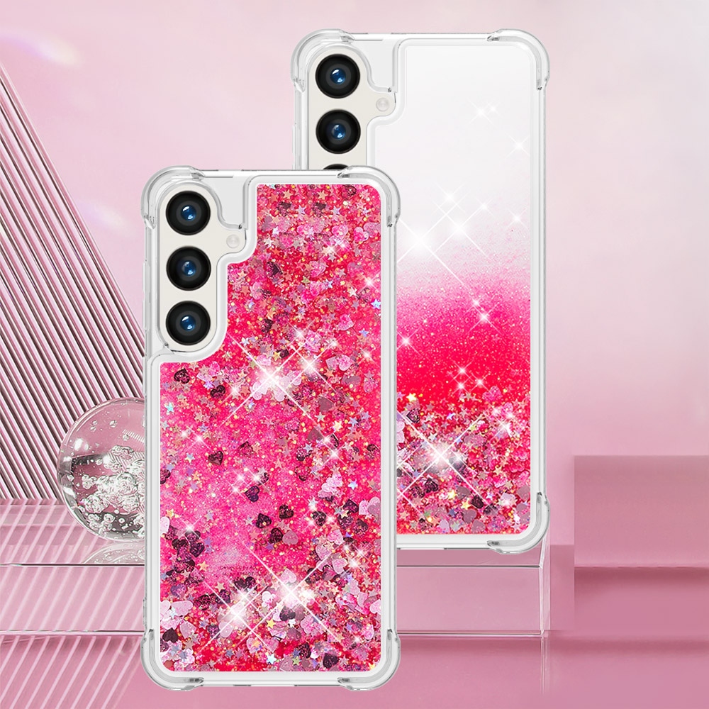 Glitters presýpacie gélový obal so šnúrkou na Samsung Galaxy S26/S26 Pro - ružový/srdiečka