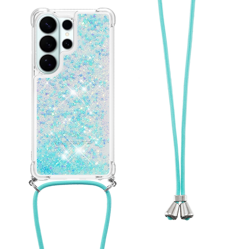 Glitters presýpacie gélový obal so šnúrkou na Samsung Galaxy S26 Ultra - modrý/hviezdičky