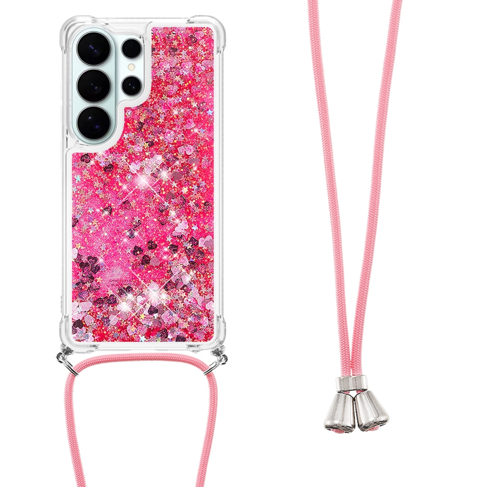 Glitters presýpacie gélový obal so šnúrkou na Samsung Galaxy S26 Ultra - ružový/srdiečka