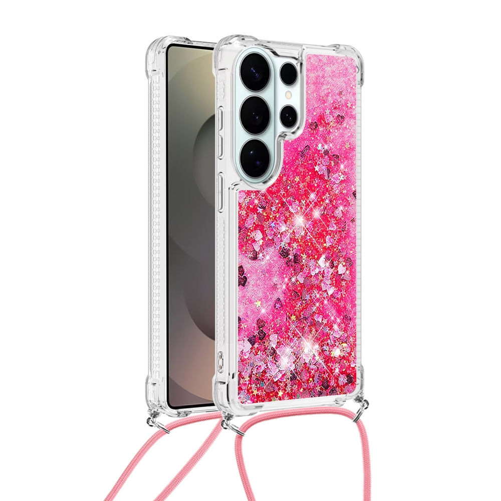 Glitters presýpacie gélový obal so šnúrkou na Samsung Galaxy S26 Ultra - ružový/srdiečka