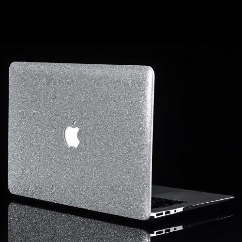 Glitter dvojdielne PU kožené / plastové puzdro na MacBook Air 13.3 - strieborný