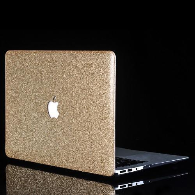 Glitter dvojdielne PU kožené / plastové puzdro na MacBook Air 13.3 - zlatý