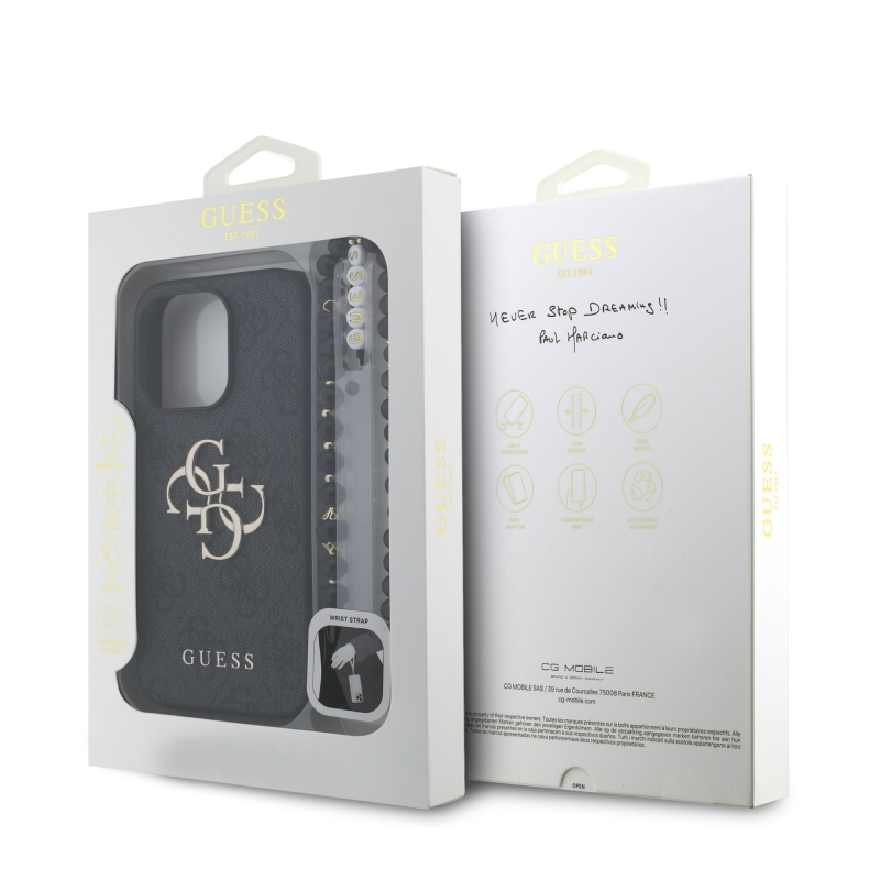 Guess PU 4G Metal Logo Strap Zadný Kryt pre iPhone 15 Pro Max Black