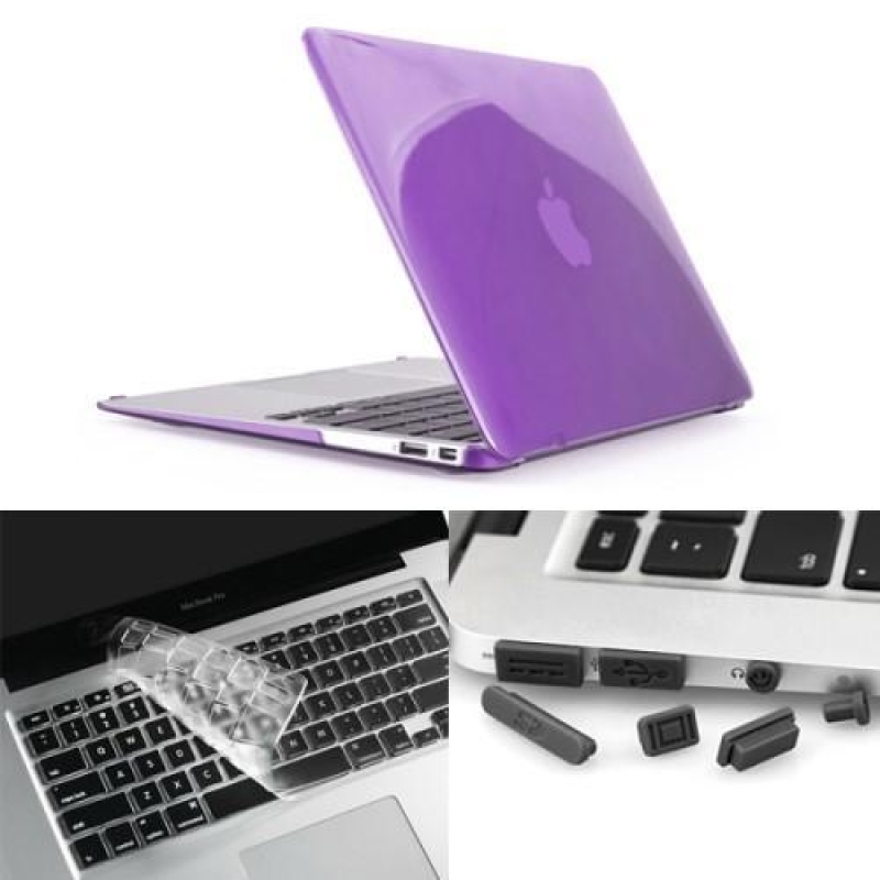 Gloss sada plastový obal, protiprachová zástrčka a chránič klávesnice na MacBook Air 13.3 - fialový