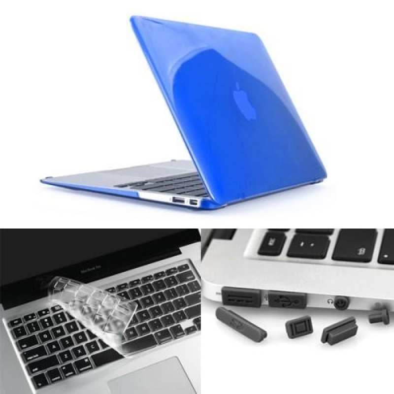 Gloss sada plastový obal, protiprachová zástrčka a chránič klávesnice na MacBook Air 13.3 - tmavomodrý