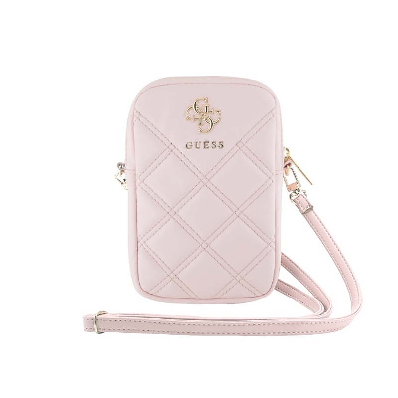 Guess PU Quilted 4G Metal Logo Taška na Telefón so Zipom Pink