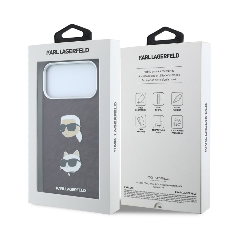 Karl Lagerfeld PU Semi Wrap Saffiano K&CH Heads zadný kryt pre iPhone 18 Pro v odtieni Burgundy