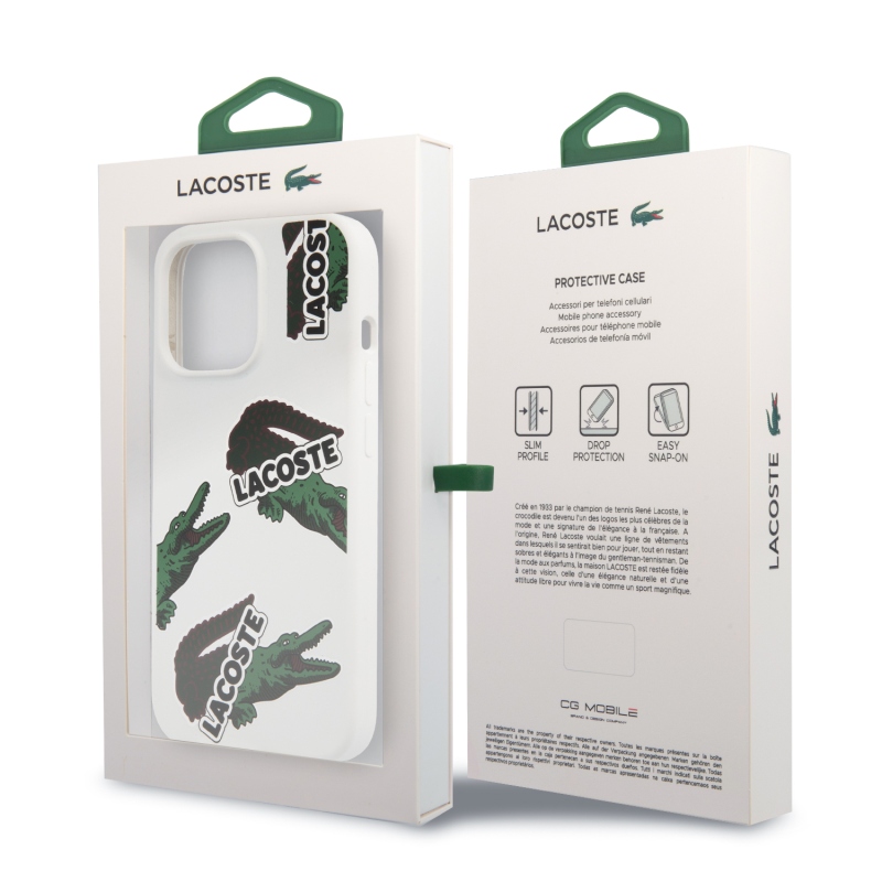 Lacoste Liquid Silicone Allover Pattern Kryt pre iPhone 13 Pro White