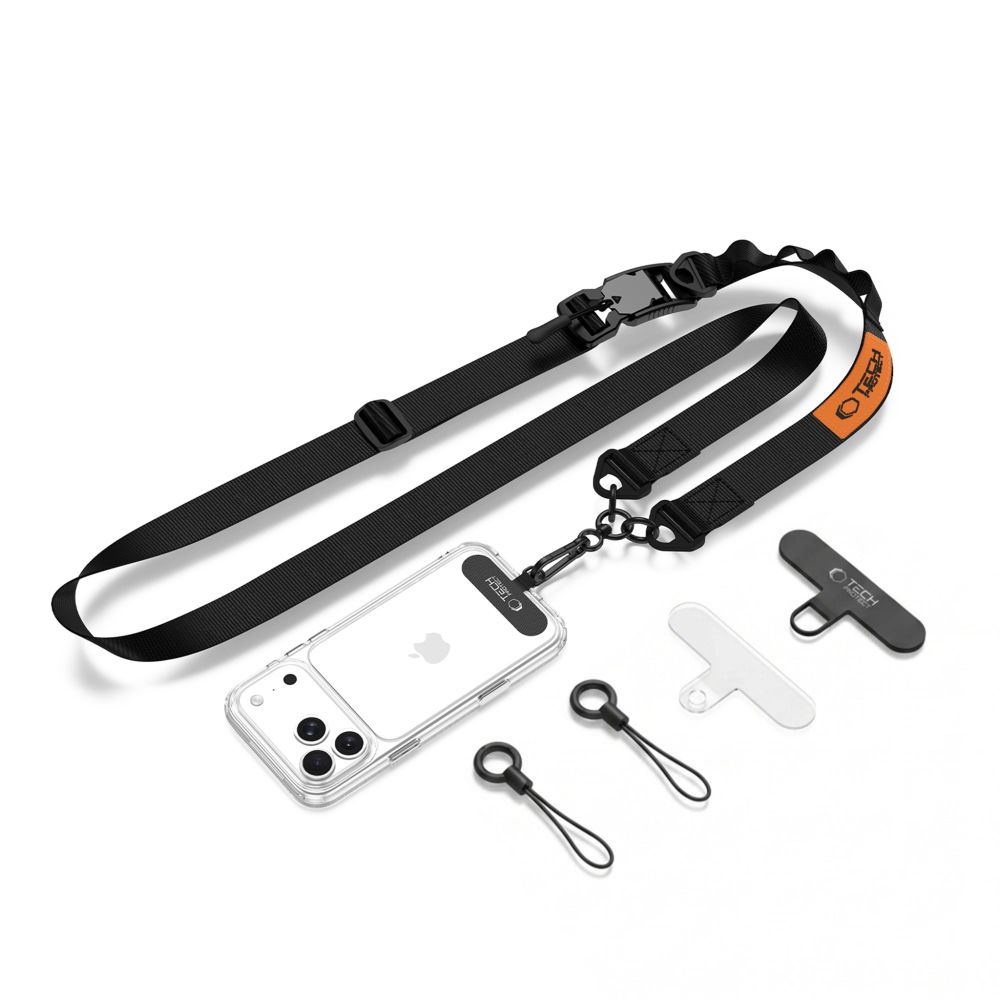 Tech-Protect C9S Rope Crossbody popruh na telefón - čierny/oranžový