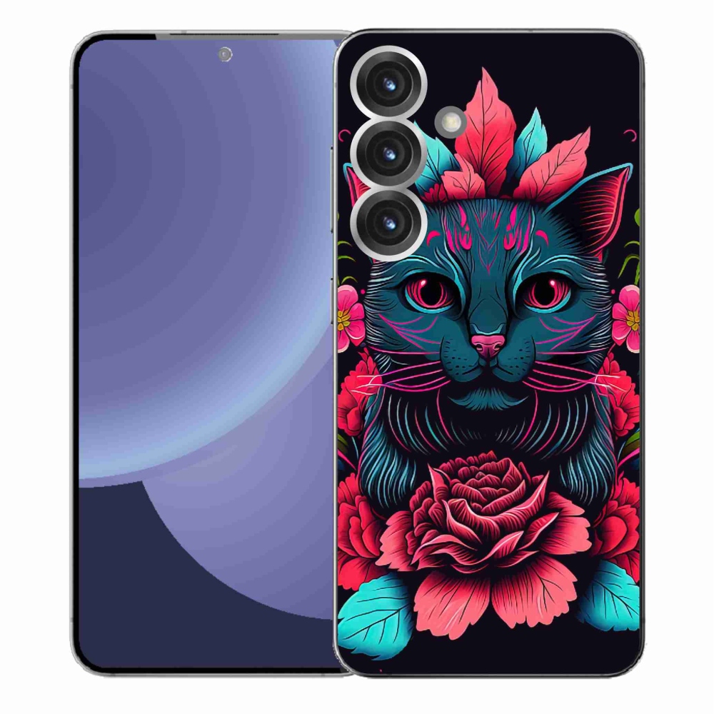 Gélový kryt mmCase na Samsung Galaxy S25+ - kvety a mačka