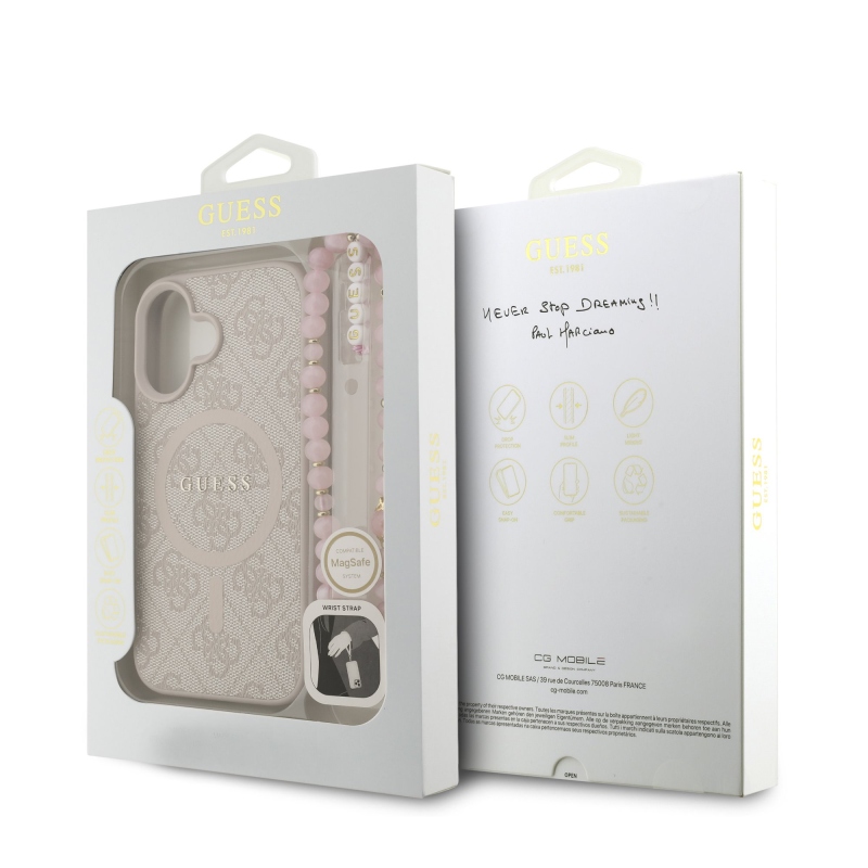 Guess PU Leather 4G Colored Ring Strap MagSafe Zadný Kryt pre iPhone 16 Pink