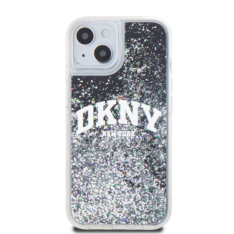 DKNY Liquid Glitter Arch Logo Zadný Kryt pre iPhone 15 Black