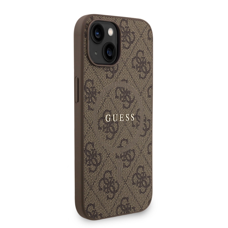 Guess PU Leather 4G Colored Ring Strap MagSafe Zadný Kryt pre iPhone 15 Brown