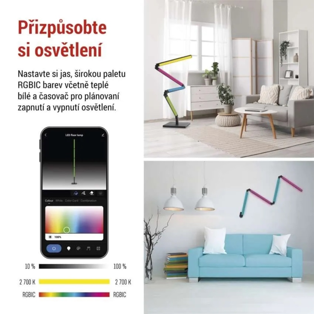 GoSmart LED stojacia lampa 175 cm, teplá biela / RGBIC WiFi - čierna