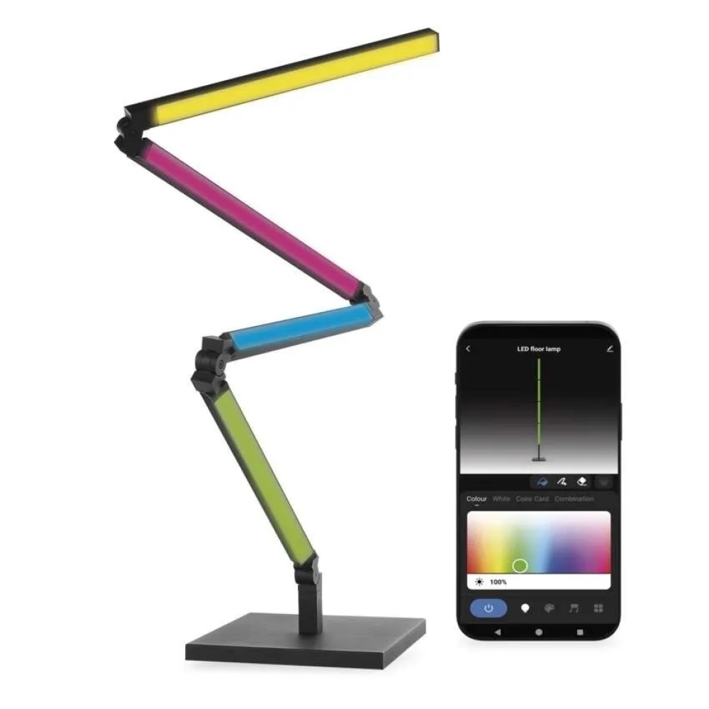 GoSmart LED stojacia lampa 175 cm, teplá biela / RGBIC WiFi - čierna