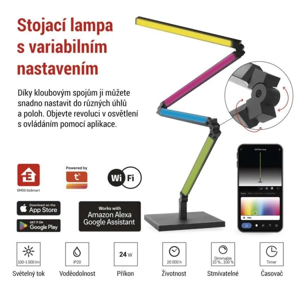 GoSmart LED stojacia lampa 175 cm, teplá biela / RGBIC WiFi - čierna