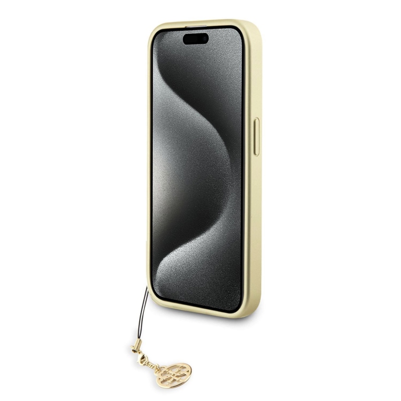 Guess 4G Charm Zadný Kryt pre iPhone 15 Pre Brown