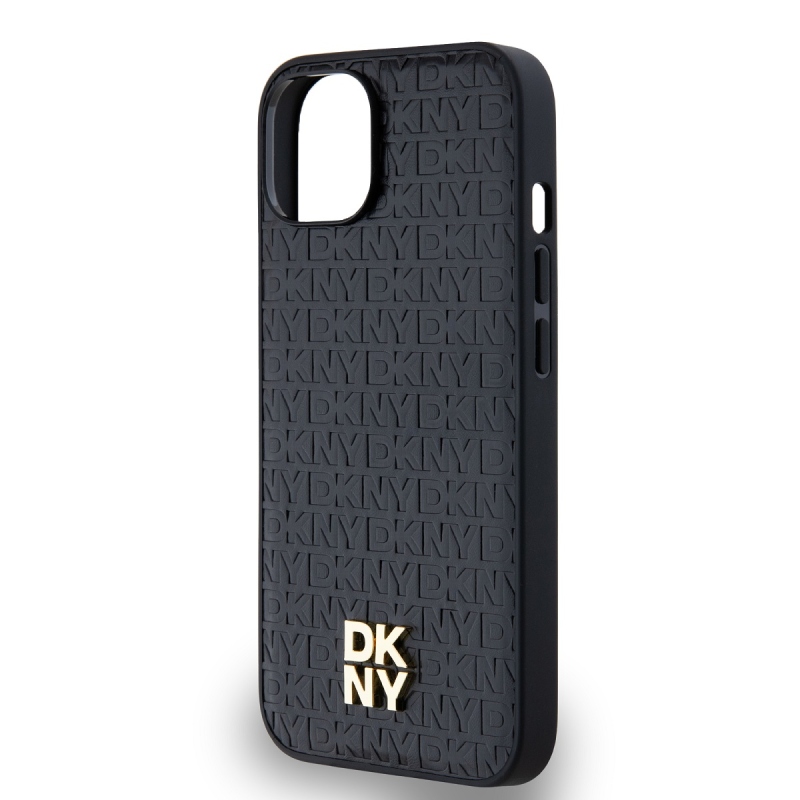 DKNY PU Leather Repeat Pattern Stack Logo Magsafe Zadný Kryt pre iPhone 14 Black