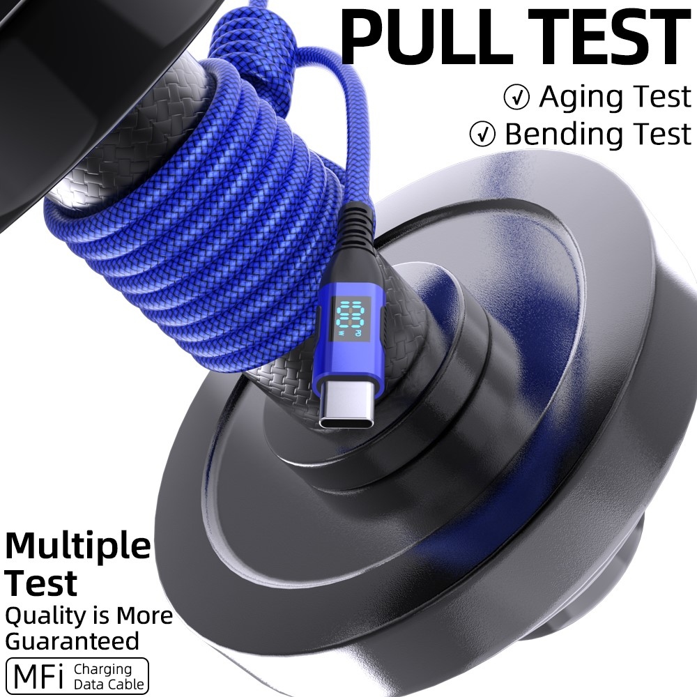 Nylonový kábel USB-C / USB-C s displejom 1m 100W - modrý